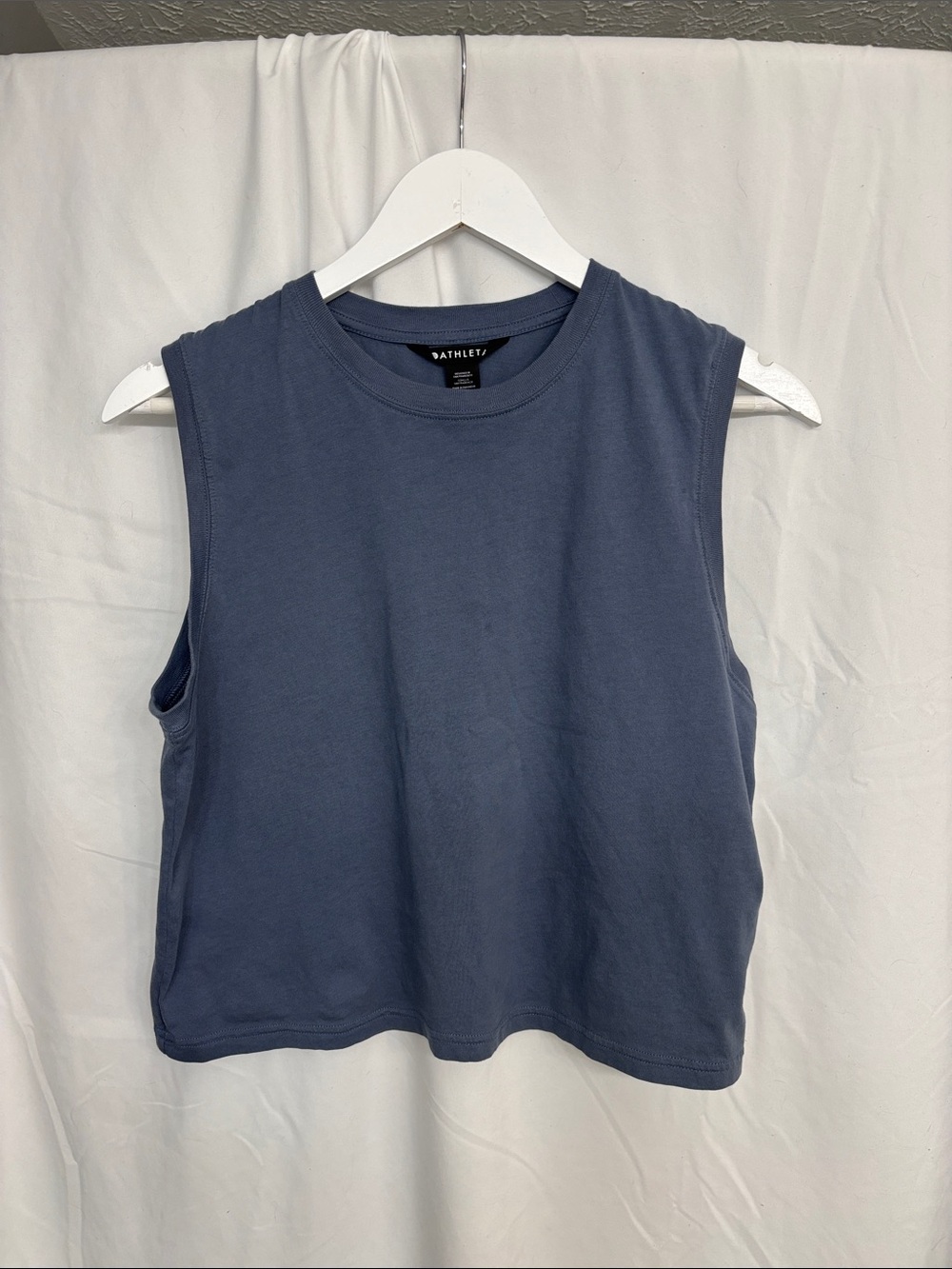 Athleta Blue Gray Cropped Muscle Tank Top Size Medium | 100% Cotton